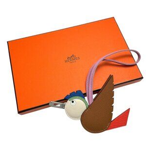 HERMES Birdy Bag Charm Gold Poppy Nata Mauve Pale Milo & Epsom Leather PHW